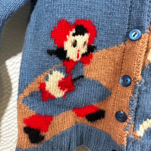 Vintage Handmade Knit Children's Sweater Nursery Rhyme Lil Bo Peep Cardigan 1950 - Picture 2 of 7